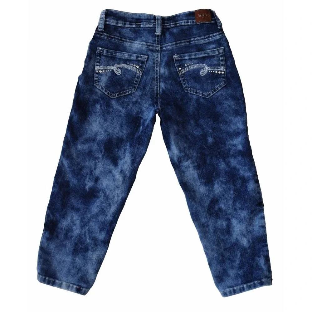 Justice Girls Size 12 S Simply Low Cut Stretch Faded Tie Dye Blue Jeans Capris
